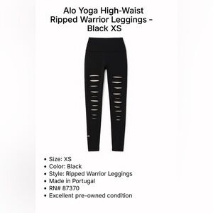 Alo Yoga High-Waist Ripped Warrior Leggings - Black XS